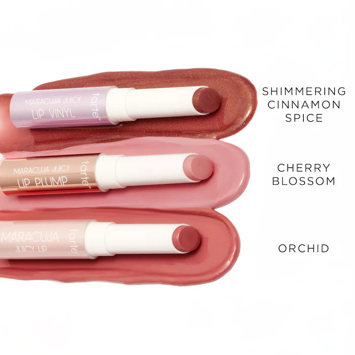 tarte 
mini maracuja juicy lip plump gloss & balm triple threat trio